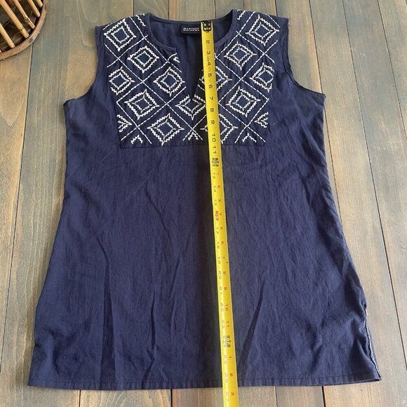 Madison Matthews Hand Embroidered Blue & White Cotton Tunic Top Size Small (Z5) - Picture 10 of 13